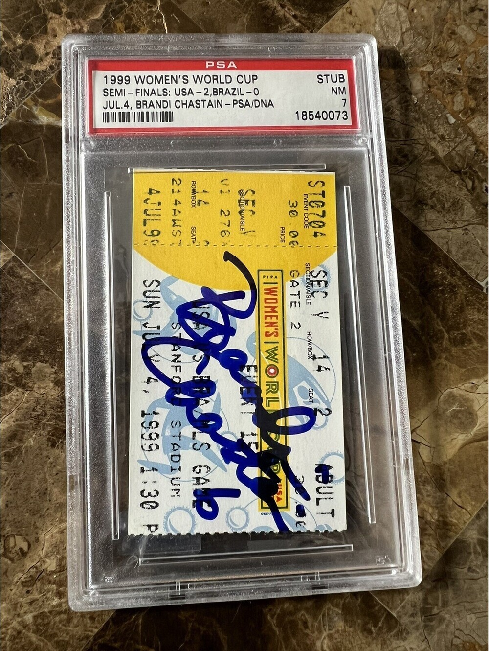1999 FIFA WOMENS WORLD CUP SOCCER Brandi Chastain TICKET STUB USA PSA NM Auto